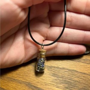 Lavender glass bottle necklace